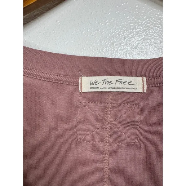 We The‎ Free Free People Mauve Ribbed Mixed Media Peplum Long Sleeve Top Medium - Image 3