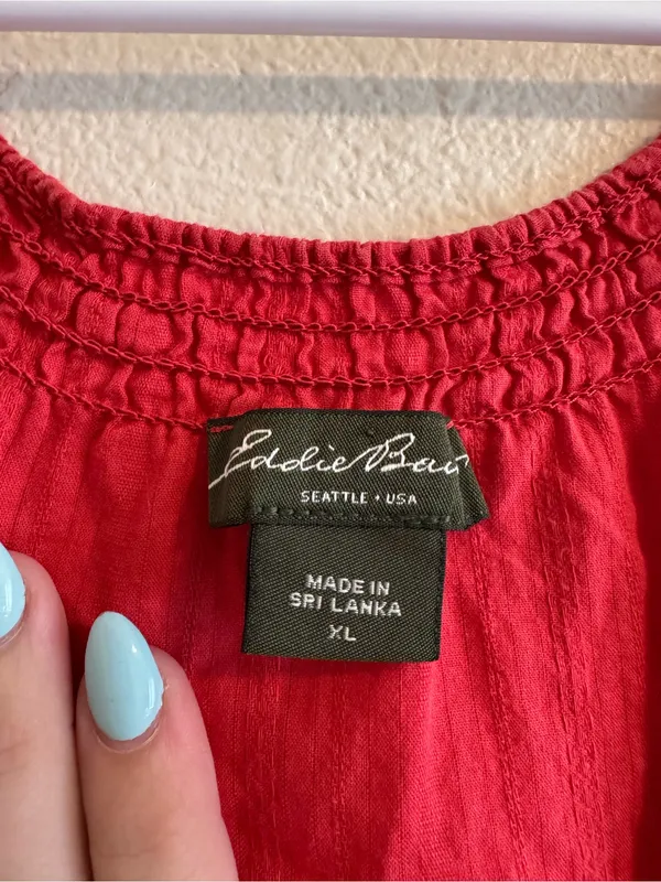 Eddie Bauer Red Short-Sleeve Peasant Blouse - Image 2