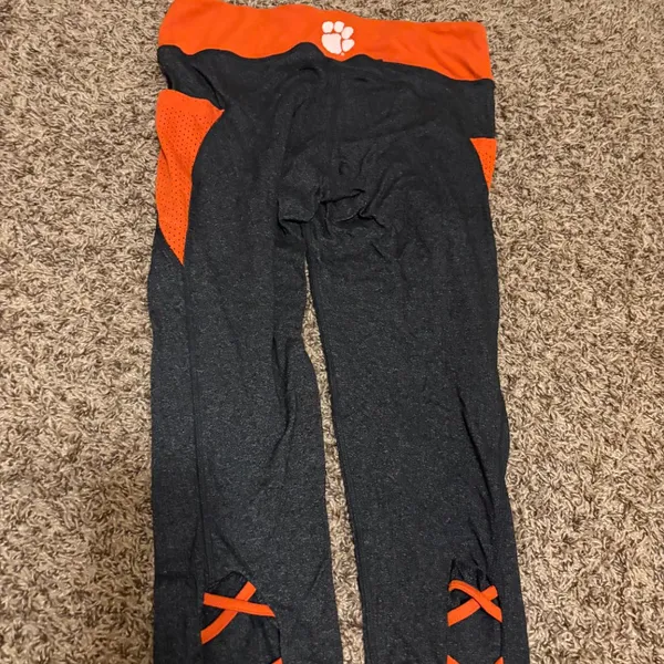 Clemson Tigers Orange and Gray Leggings Women's Large Colosseum Cropped Pockets - Image 2