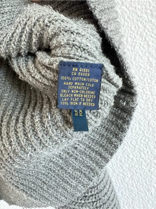 Polo Ralph Lauren Grey Boxy Ribbed Cropped Cotton Pullover Sweater Fisherman - Image 4