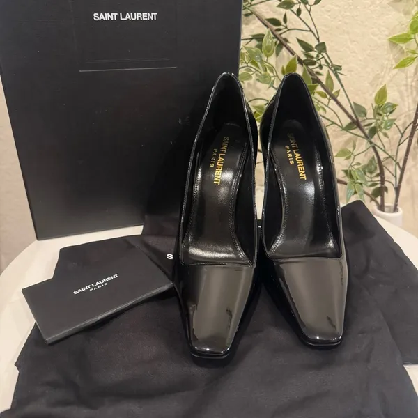 Auenthic Saint Laurent Square Toe Black Pump Heel Sandal Size 36 NIB - Image 3