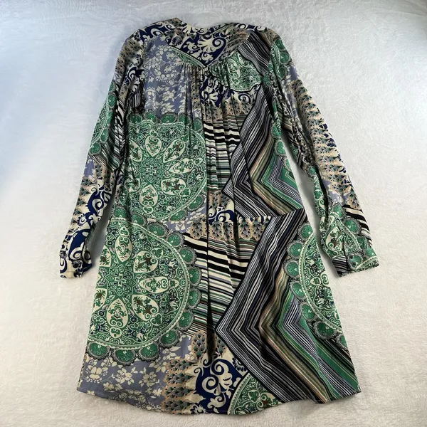 TINY Anthropologie XS Caviana Shirt‎ Dress Blue Paisley Women’s Boho Long Sleeve - Image 13