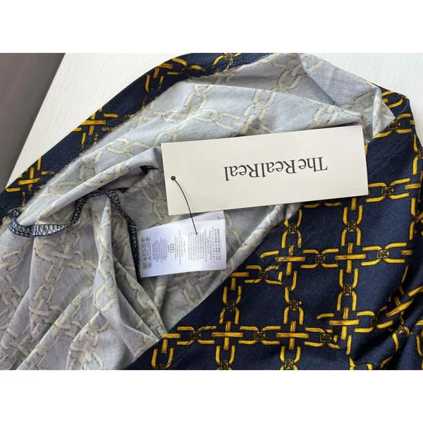Michael Kors Navy Gold Chain Link Monogram Lace Up‎ Dress Small Long Sleeve Belt - Image 9