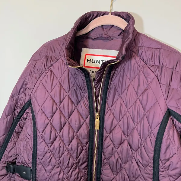 Hunter Original Women's Quilted Jacket Plum Purple Gold Zip Puffer Coat Medium - Image 2
