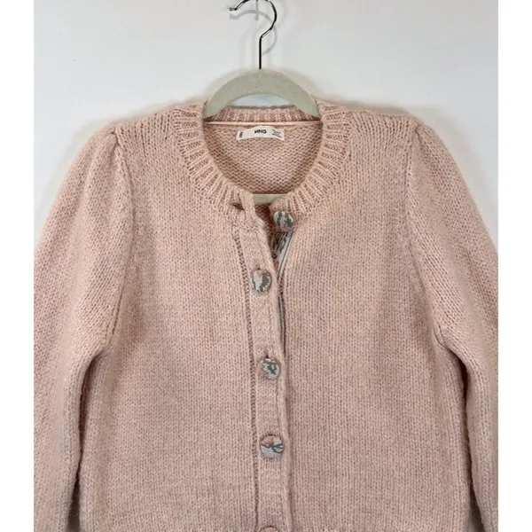 MANGO Womens Cardigan Pink Mathilda Alpaca Chunky Knit Sweater Grandma Small - Image 8