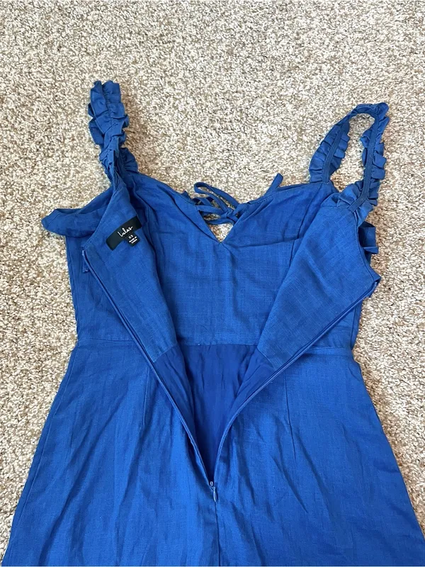 Lulus Days Like This Royal Blue Sleeveless Ruffled Linen Blend Mini Dress Sz XS - Image 11