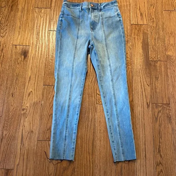 Express super high rise skinny seam front raw hem jeans 4 - Image 3