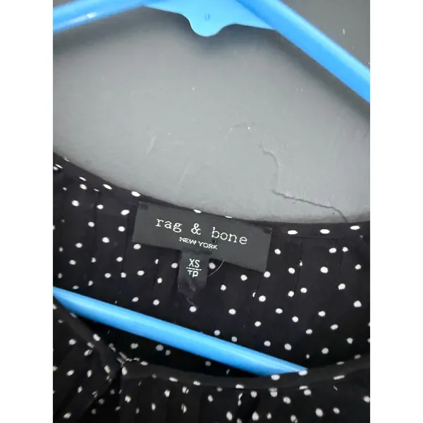 Rag & Bone Black White‎ Polka Dot Pleated Keyhole Blouse XS Coquette Career - Image 7