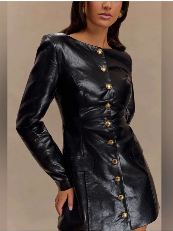 NEW MESHKI Nancy Faux Leather Mini Dress - Image 8