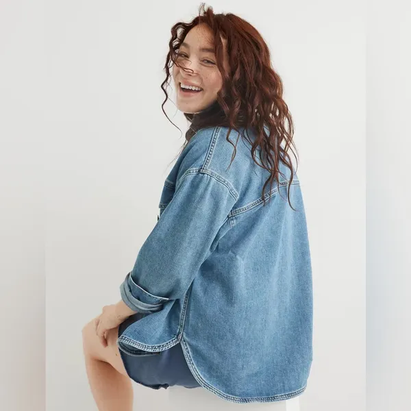 Aerie Dark Wash Denim Shacket Shirt Jacket Oversized - Image 10