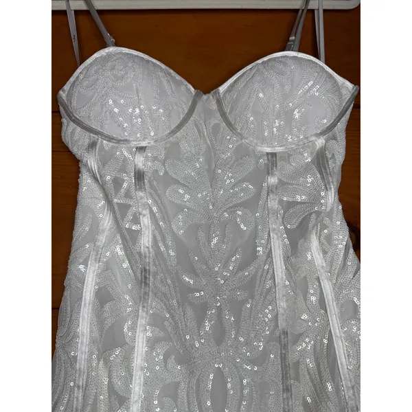 NWT Lulus Aglow with Love Ivory Mesh Sequin Bustier Bodycon Mini Dress Size XS - Image 3