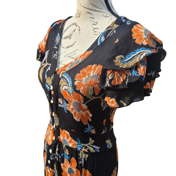 Patrons of Peace 39G Womens Black‎ Floral Rayon Button Front Ruffle Maxi Dress S - Image 4