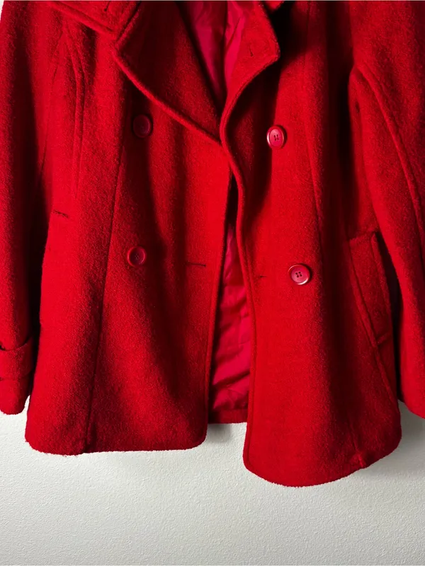 BNCI by Blanc Noir Red Wool Peacoat Double Breasted Small - Image 3
