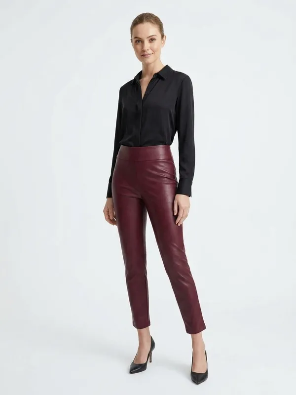 Francesca’s Alya Burgundy Faux Leather Ankle Pants NWT Size Medium - Image 8