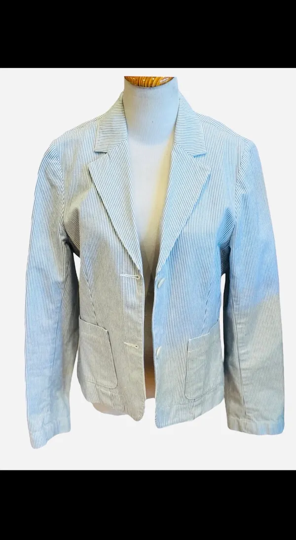 Boden Seersucker Blazer Blue White Striped Tailored Jacket US 10 UK 14 - Image 3