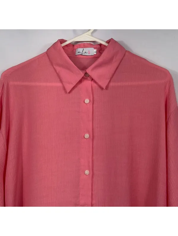Pink Ruffle Sleeve Button Down Top 1X NWOT Size XL - Image 2