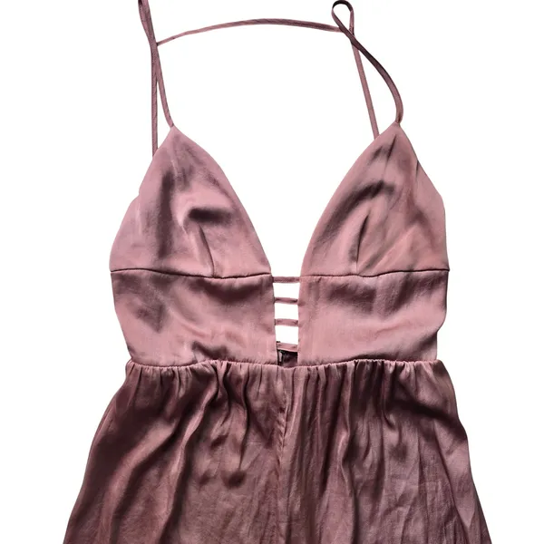 ASOS NWT 25Y Women Mauve Satin Wide Leg Jumpsuit Strappy V-Neck Open Back Size 6 - Image 3