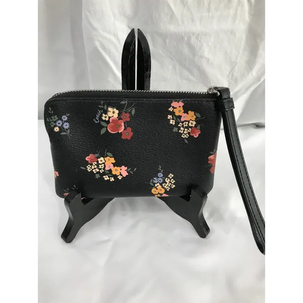 Coach Corner Zip PVC Leather Wild Flower Black Multi Wristlet - Image 3
