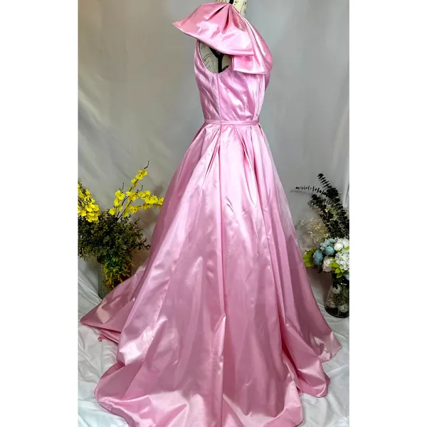 Mac Duggal One Shoulder Large Bow Pleated Gown Ice Pink 2 - Image 9