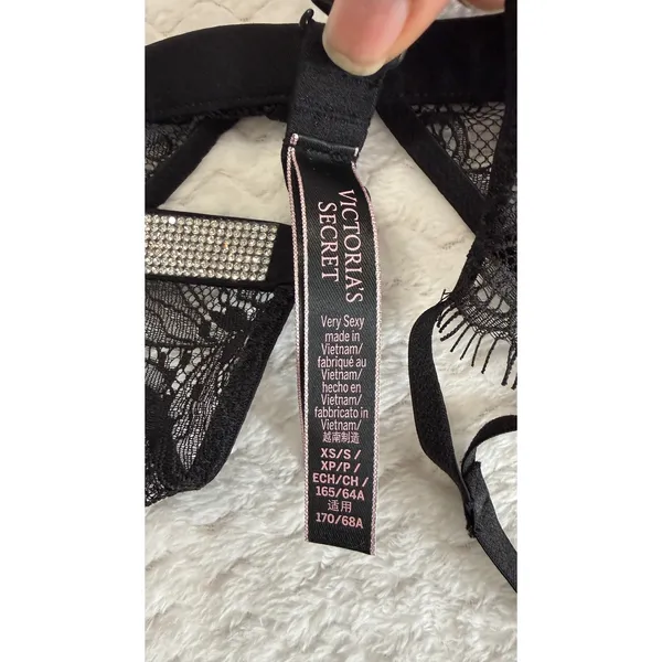 Victorias Secret Very Sexy Black Lace Rhinestone Garter Belt XS/S 535409-QB4 - Image 4