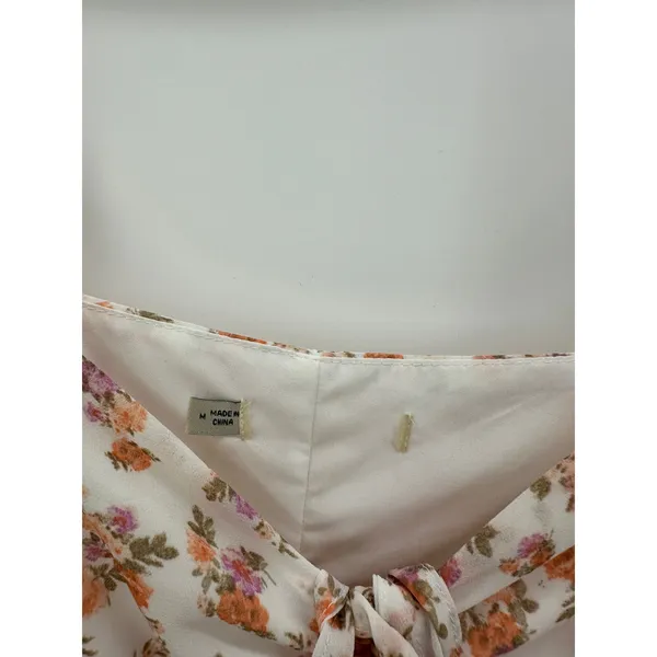 Orange Pink Microfloral Long Sleeve Boho Peasant Mini Dress Ruffle‎ Summer Sz M - Image 6