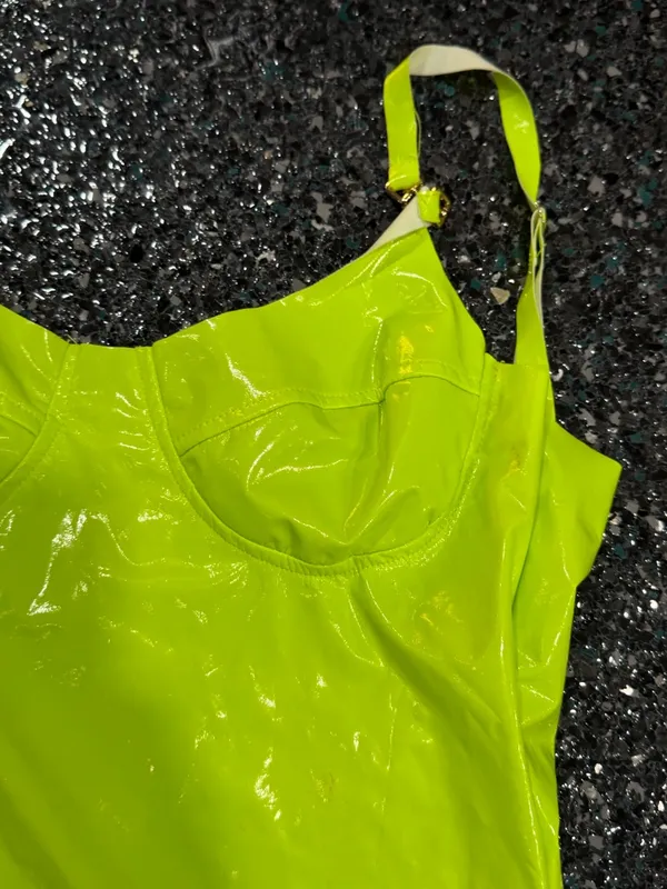 Women’s Small Neon Green Spaghetti Strap Spandex Like Dress - Image 2