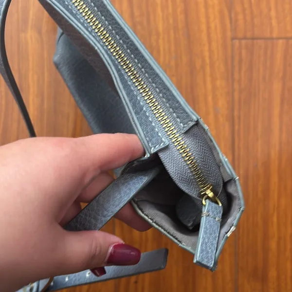 Anthropologie Faux Leather Gray Blue Small Shoulder Crossbody Bag - Image 4