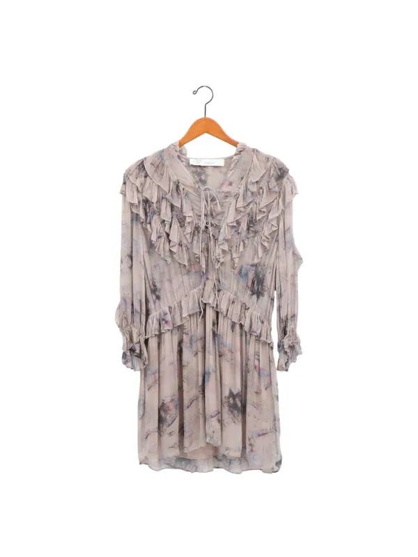 IRO Banon Floral Mauve Mini Blouson Ruffle Lace Up V-neck Dress 42 US 10 - Image 4