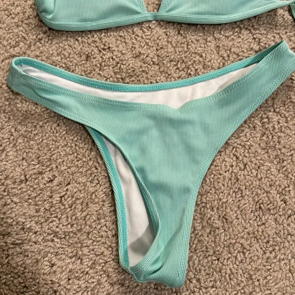 Textured Aqua Two Piece Bikini - Image 4