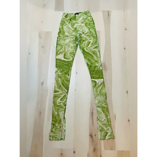 Naked Wardrobe NWT Women Small Green White Marble Swirl Print Mesh Leggings - Image 2