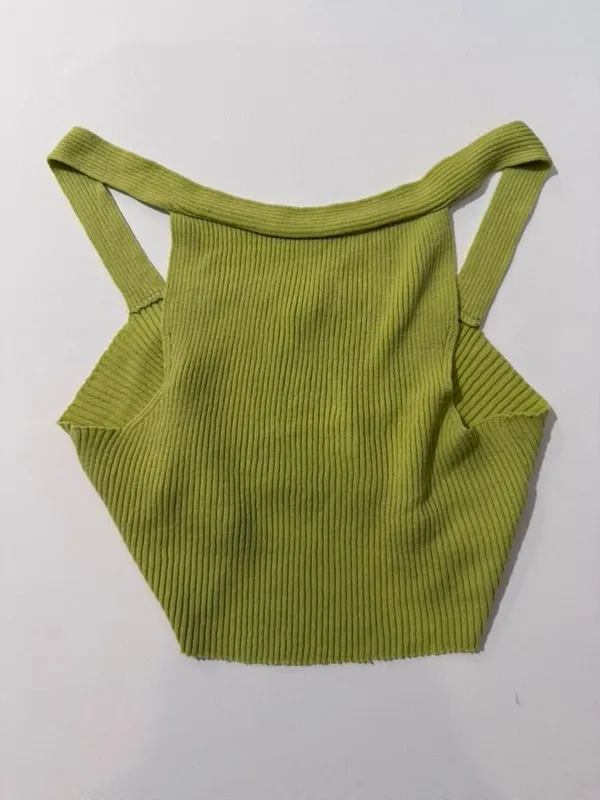 ASOS Avocado Moss Lime Ribbed Knit Crop Top Tee Greencore Soft Y2K Acubi - Image 2