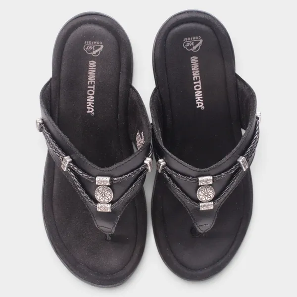 Minnetonka Silverthorne 360 Womens 9 Black Leather Concho Sandals - Image 7
