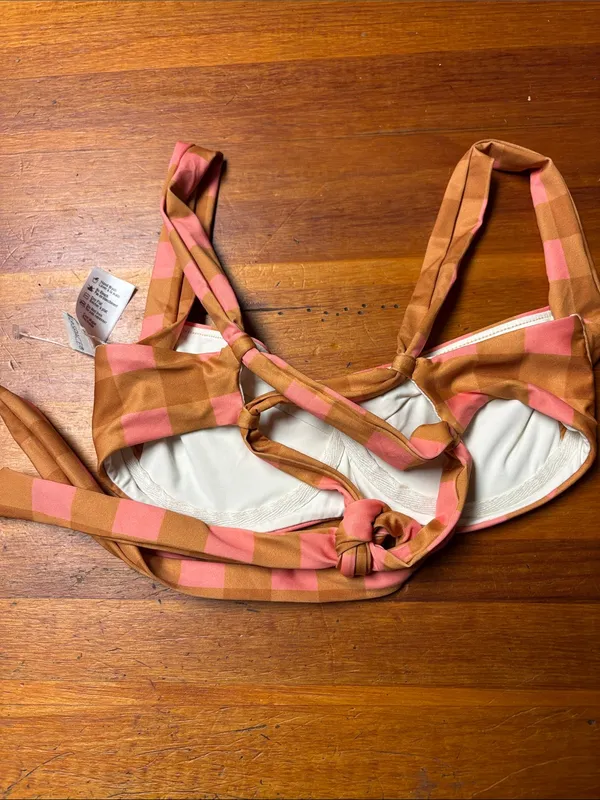 l*space Pink & Tan Check Underwire Bikini Top - Image 3