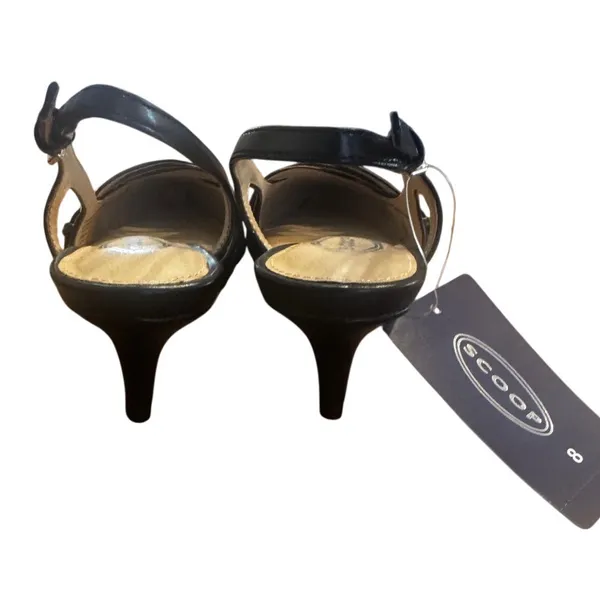 NWT Scoop Black Pointed Toe Slingback Kitten Heels Women's Size 8 Triple Buckle - Image 4