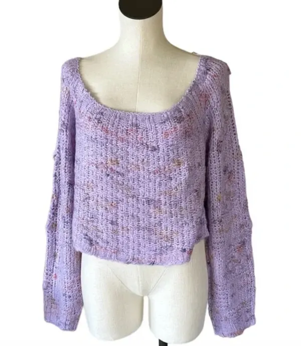 NWT FREE PEOPLE Sunset Cloud Pullover Sweater In Violet Glow Combo - Image 7