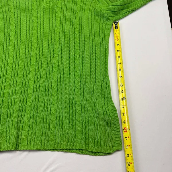 First Issue by Liz Claiborne Lime Green Cable Knit 1/4 Zip Mock Neck Sweater Lar - Image 7