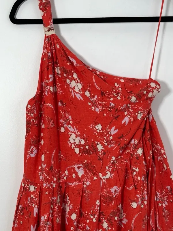 Free People All Mine One Shoulder Floral Mini Dress Red Size Small - Image 3