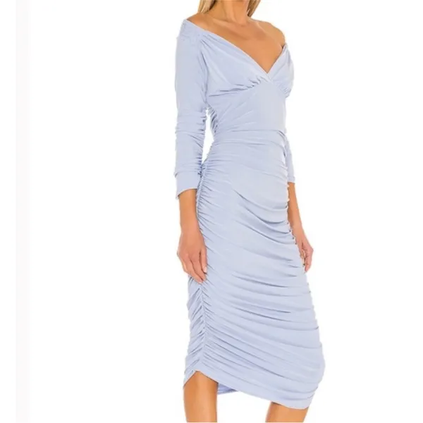 Norma Kamali‎ x Revolve Tara Dress Ruched Bodycon Off the Shoulder blue size XS - Image 2