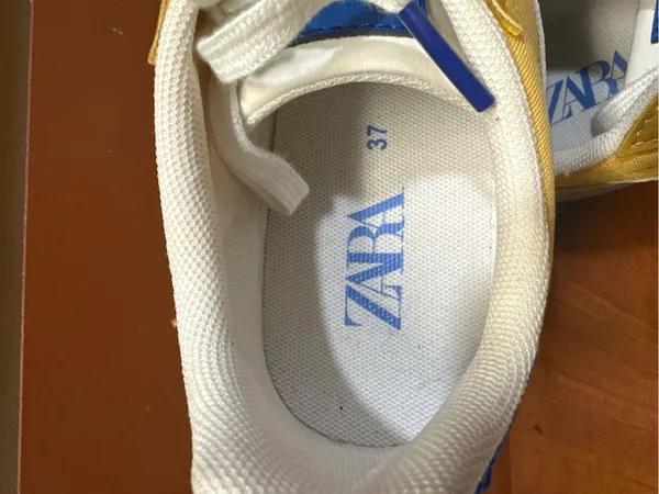 Zara Yellow Blue Retro Low Top Sneakers Women’s Size 37 - Image 4