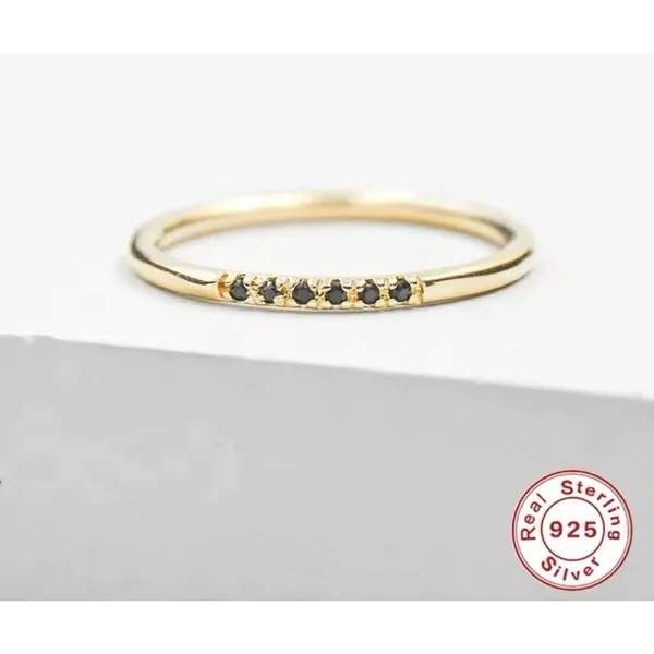 NEW Women's‎ Dainty 14k Gold Plated S925 Black Melee Diamond Ring Size 5.5 - Image 12