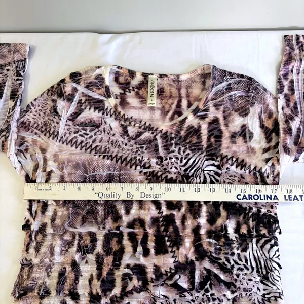 90's Y2K Cubism Los Angeles Animal Print Ruffle Artsy Mesh Top Mixed Media Small - Image 3