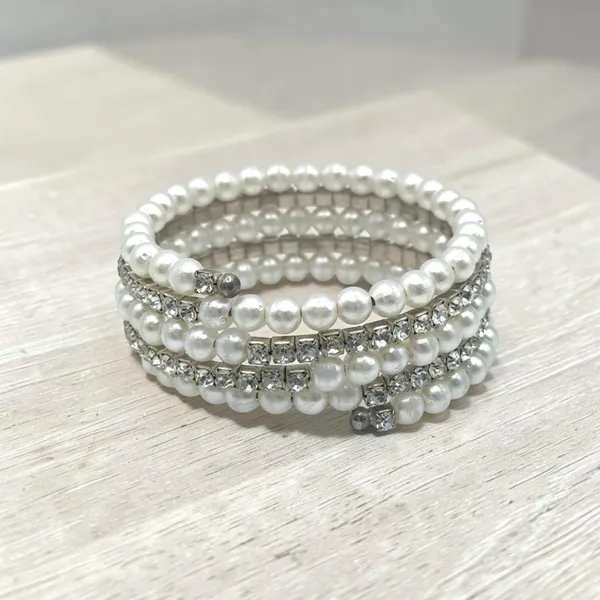 Faux Pearl and Rhinestone Wrap Bracelet - Image 2