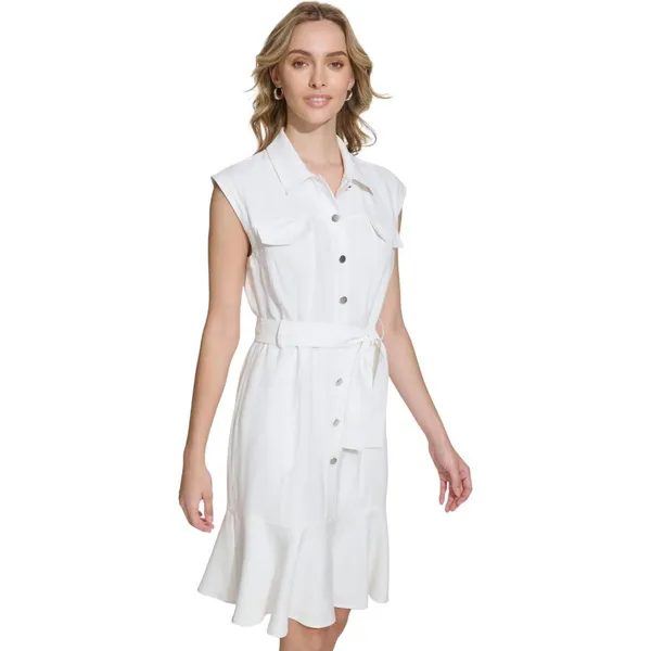 Calvin Klein Womens Sleeveless Button Up Shirt Dress M4CB8908 Soft White 16 - Image 8