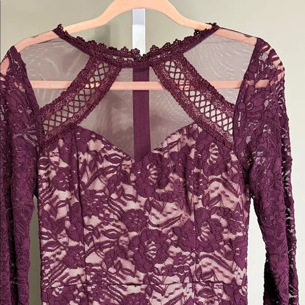 Soieblu Lace Long Sleeve Dress Burgundy Whimsigoth Vampy Dark Romance‎ - Image 4