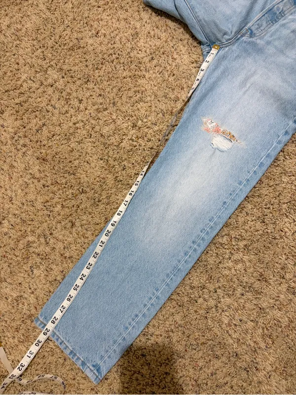 Levi’s 501 Anniversary Straight Leg Light Wash Floral Patchwork Denim Jeans 27 - Image 16