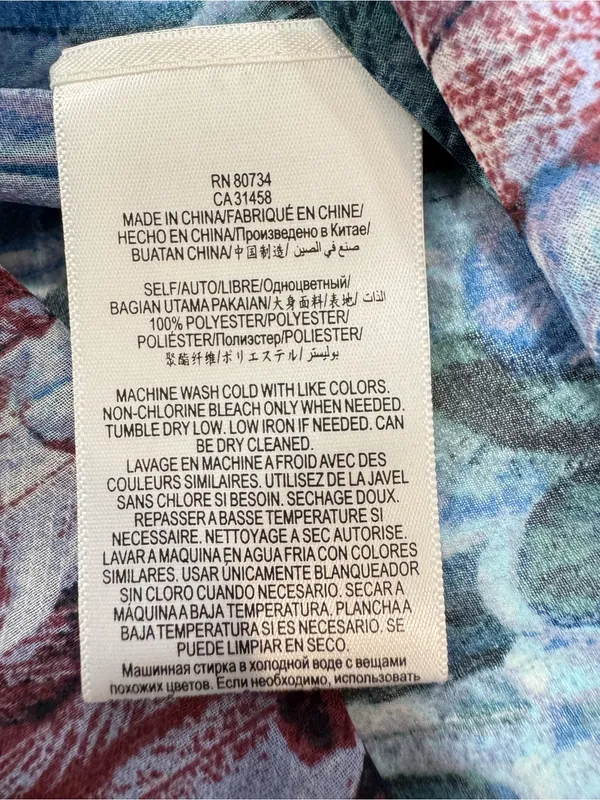BCBGMAXAZRIA Feather Print Sheer Peasant Blouse Blue Purple Tie Neck Size L - Image 11