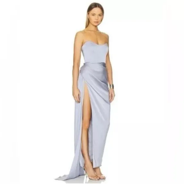 Katie May Bita Strapless Satin Gown in Celestial Blue M - Image 3