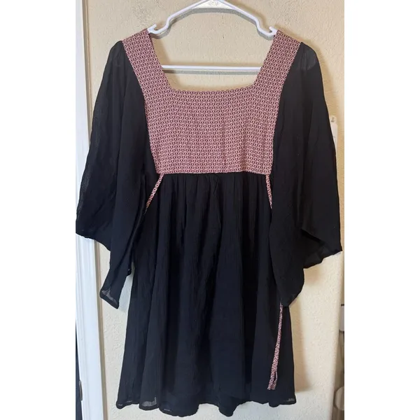 Altar'd State Boho Embroidered Tunic Top Black Gauze Bell Sleeve Small MID103883 - Image 5