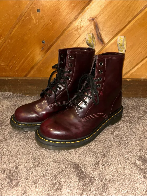 Dr Martens vegan 1460 cherry red Cambridge brush OG lace up unisex boots - Image 4