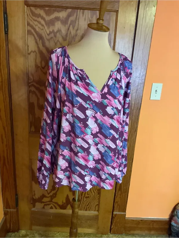 Emily Wonder Abstract Brushstroke Blouse Artsy Teacher Gallery Chic Rayon Top L - Image 5
